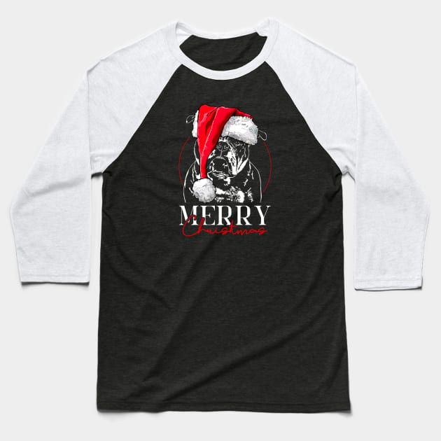 Santa Olde English Bulldog Merry Christmas dog Baseball T-Shirt by wilsigns